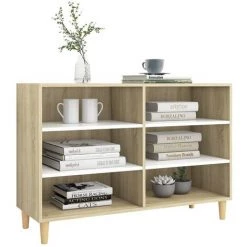 TRUE DEAL Buffet Blanc Et Chêne Sonoma 103,5x35x70 Cm Aggloméré -Buffet et enfilade Soldes 57836809 3