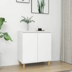 TRUE DEAL Buffet Avec Pieds En Bois Massif Blanc 60x35x70 Cm Aggloméré