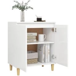 TRUE DEAL Buffet Avec Pieds En Bois Massif Blanc 60x35x70 Cm Aggloméré -Buffet et enfilade Soldes 57836842 4