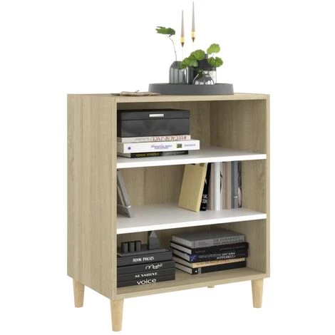 TRUE DEAL Buffet Blanc Et Chêne Sonoma 57x35x70 Cm Aggloméré 3 TRUE DEAL Buffet Blanc Et Chêne Sonoma 57x35x70 Cm Aggloméré – Image 3