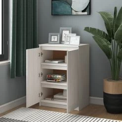 TRUE DEAL Buffet Blanc 60x36x84 Cm Bois De Pin Massif -Buffet et enfilade Soldes 57838906 3