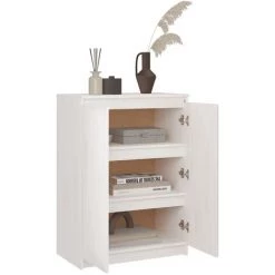 TRUE DEAL Buffet Blanc 60x36x84 Cm Bois De Pin Massif -Buffet et enfilade Soldes 57838906 4