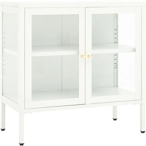 TRUE DEAL Buffet Blanc 70x35x70 Cm Acier Et Verre 2 TRUE DEAL Buffet Blanc 70x35x70 Cm Acier Et Verre – Image 2