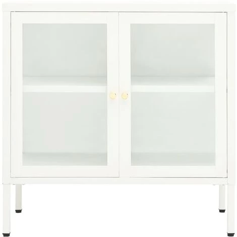TRUE DEAL Buffet Blanc 70x35x70 Cm Acier Et Verre 3 TRUE DEAL Buffet Blanc 70x35x70 Cm Acier Et Verre – Image 3