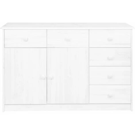 TRUE DEAL Buffet 6 Tiroirs Blanc 113x35x73 Cm Bois De Pin Massif 2 TRUE DEAL Buffet 6 Tiroirs Blanc 113x35x73 Cm Bois De Pin Massif – Image 2