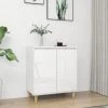 TRUE DEAL Buffet Avec Pieds En Bois Blanc Brillant 60x35x70 Cm Aggloméré