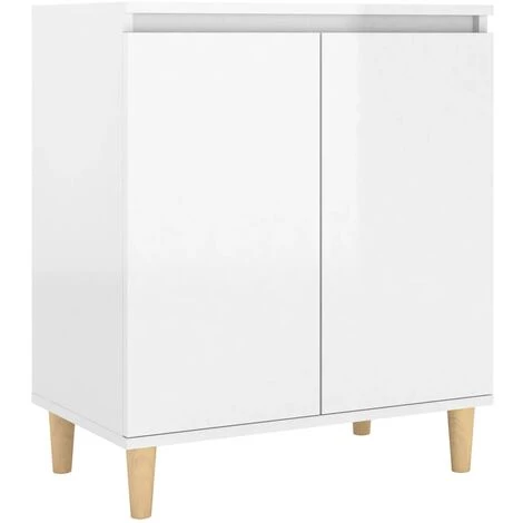 TRUE DEAL Buffet Avec Pieds En Bois Blanc Brillant 60x35x70 Cm Aggloméré 2 TRUE DEAL Buffet Avec Pieds En Bois Blanc Brillant 60x35x70 Cm Aggloméré – Image 2