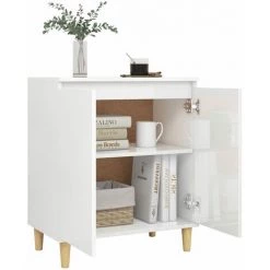 TRUE DEAL Buffet Avec Pieds En Bois Blanc Brillant 60x35x70 Cm Aggloméré 7 TRUE DEAL Buffet Avec Pieds En Bois Blanc Brillant 60x35x70 Cm Aggloméré -Buffet et enfilade Soldes 57841860 3