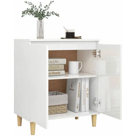 TRUE DEAL Buffet Avec Pieds En Bois Blanc Brillant 60x35x70 Cm Aggloméré 3 TRUE DEAL Buffet Avec Pieds En Bois Blanc Brillant 60x35x70 Cm Aggloméré – Image 3