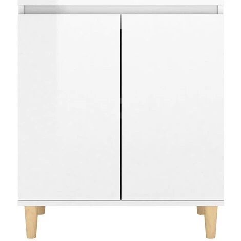 TRUE DEAL Buffet Avec Pieds En Bois Blanc Brillant 60x35x70 Cm Aggloméré 5 TRUE DEAL Buffet Avec Pieds En Bois Blanc Brillant 60x35x70 Cm Aggloméré – Image 5