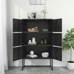 TRUE DEAL Buffet Haut Noir 80x35x135 Cm Acier -Buffet et enfilade Soldes 57842292 3