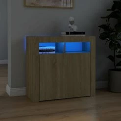TRUE DEAL Buffet Avec Lumières LED Chêne Sonoma 80x35x75 Cm