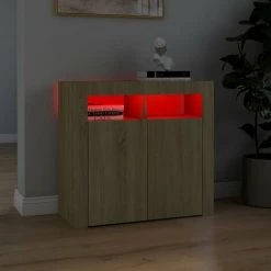 TRUE DEAL Buffet Avec Lumières LED Chêne Sonoma 80x35x75 Cm -Buffet et enfilade Soldes 57843262 3