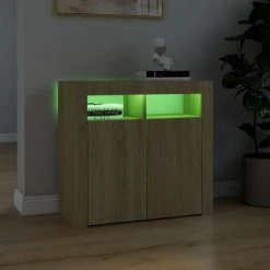 TRUE DEAL Buffet Avec Lumières LED Chêne Sonoma 80x35x75 Cm -Buffet et enfilade Soldes 57843262 4