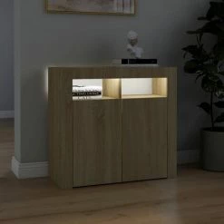 TRUE DEAL Buffet Avec Lumières LED Chêne Sonoma 80x35x75 Cm -Buffet et enfilade Soldes 57843262 5