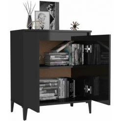 TRUE DEAL Buffet Noir Brillant 60x35x70 Cm Aggloméré -Buffet et enfilade Soldes 57843826 3