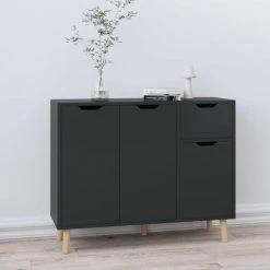 TRUE DEAL Buffet Noir Brillant 90x30x72 Cm Aggloméré
