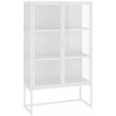 TRUE DEAL Buffet Haut Blanc 80x35x135 Cm Acier Et Verre Trempé 2 TRUE DEAL Buffet Haut Blanc 80x35x135 Cm Acier Et Verre Trempé – Image 2