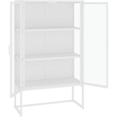 TRUE DEAL Buffet Haut Blanc 80x35x135 Cm Acier Et Verre Trempé 4 TRUE DEAL Buffet Haut Blanc 80x35x135 Cm Acier Et Verre Trempé – Image 4