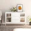 TRUE DEAL Buffet Blanc 105x35x70 Cm Acier Et Verre Trempé