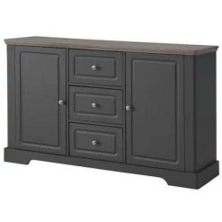 AUTRES Buffet Bas - Gris Mat Et Plateau Décor Bois - Classique - DESSY - L 139 Cm
