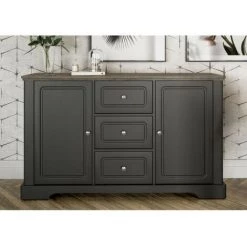 AUTRES Buffet Bas - Gris Mat Et Plateau Décor Bois - Classique - DESSY - L 139 Cm -Buffet et enfilade Soldes 57866704 3
