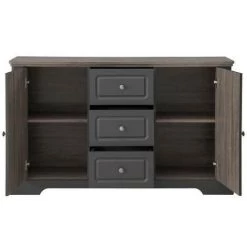 AUTRES Buffet Bas - Gris Mat Et Plateau Décor Bois - Classique - DESSY - L 139 Cm -Buffet et enfilade Soldes 57866704 4
