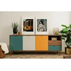 AUTRES Buffet 3 Portes 2 Tiroirs - Métal Et Bois Massif - Noyer Foncé - Style Rétro-vintage - L180 X H71 X P40 Cm - CUBA -Buffet et enfilade Soldes 57868452 2