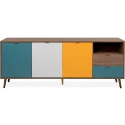 AUTRES Buffet 3 Portes 2 Tiroirs - Métal Et Bois Massif - Noyer Foncé - Style Rétro-vintage - L180 X H71 X P40 Cm - CUBA -Buffet et enfilade Soldes 57868452 3