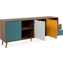 AUTRES Buffet 3 Portes 2 Tiroirs - Métal Et Bois Massif - Noyer Foncé - Style Rétro-vintage - L180 X H71 X P40 Cm - CUBA -Buffet et enfilade Soldes 57868452 4