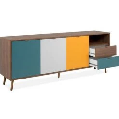 AUTRES Buffet 3 Portes 2 Tiroirs - Métal Et Bois Massif - Noyer Foncé - Style Rétro-vintage - L180 X H71 X P40 Cm - CUBA -Buffet et enfilade Soldes 57868452 5