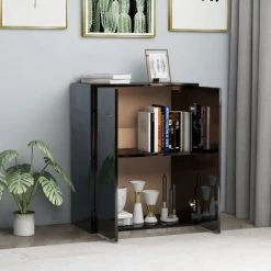 INLIFE Buffet Noir Brillant 60x30x75 Cm Aggloméré -Buffet et enfilade Soldes 57884315 3