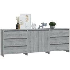 Buffets Bois D'ingénierie 3 Pcs Sonoma Gris VidaXL 7 Buffets Bois D'ingénierie 3 Pcs Sonoma Gris VidaXL -Buffet et enfilade Soldes 57912394 3