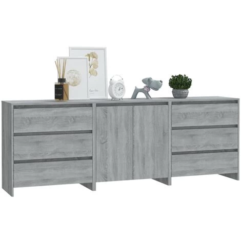 Buffets Bois D'ingénierie 3 Pcs Sonoma Gris VidaXL 3 Buffets Bois D'ingénierie 3 Pcs Sonoma Gris VidaXL – Image 3