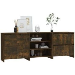 Buffets 3 Pcs Bois D'ingénierie Chêne Fumé VidaXL 7 Buffets 3 Pcs Bois D'ingénierie Chêne Fumé VidaXL -Buffet et enfilade Soldes 57912396 3