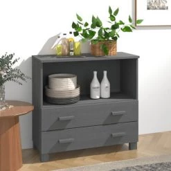 Buffet 85x35x80 Cm Bois Massif De Pin Gris Foncé VidaXL