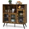 COSTWAY Meuble De Rangement, Buffet Industriel Avec Placard 3 Portes, 2 Etagères De Rangement, 100 X 39,5 X 100 Cm, Pour Salon, Salle à Manger, Cuisine, Marron Rustique