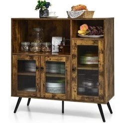 COSTWAY Meuble De Rangement, Buffet Industriel Avec Placard 3 Portes, 2 Etagères De Rangement, 100 X 39,5 X 100 Cm, Pour Salon, Salle à Manger, Cuisine, Marron Rustique