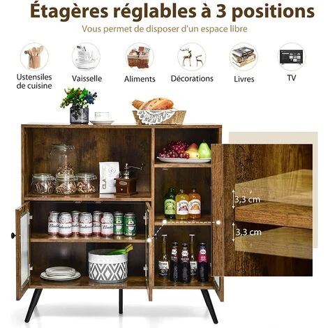 COSTWAY Meuble De Rangement, Buffet Industriel Avec Placard 3 Portes, 2 Etagères De Rangement, 100 X 39,5 X 100 Cm, Pour Salon, Salle à Manger, Cuisine, Marron Rustique 2 COSTWAY Meuble De Rangement, Buffet Industriel Avec Placard 3 Portes, 2 Etagères De Rangement, 100 X 39,5 X 100 Cm, Pour Salon, Salle à Manger, Cuisine, Marron Rustique – Image 2