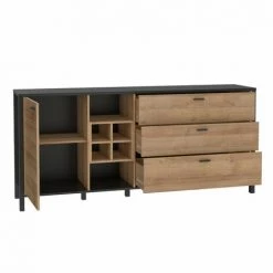 MEUBLETMOI Buffet Revêtement Effet Chêne Et Piètement Métal Noir Mat - MODE - Bois -Buffet et enfilade Soldes 57913727 3