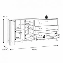 MEUBLETMOI Buffet Revêtement Effet Chêne Et Piètement Métal Noir Mat - MODE - Bois -Buffet et enfilade Soldes 57913727 5