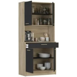 Buffet Haut 4 Portes 1 Tiroir, Décor Chêne Et Noir - L80 X H176 Cm - Dolce - Calicosy - Chene Kronberg/noir Mat -Buffet et enfilade Soldes 58066560 2