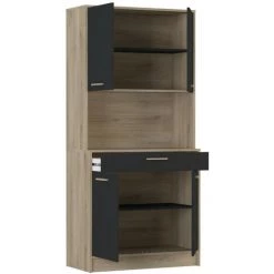 Buffet Haut 4 Portes 1 Tiroir, Décor Chêne Et Noir - L80 X H176 Cm - Dolce - Calicosy - Chene Kronberg/noir Mat -Buffet et enfilade Soldes 58066560 3
