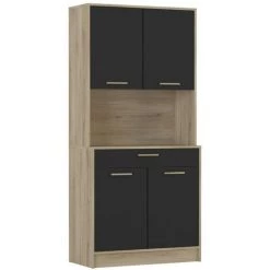 Buffet Haut 4 Portes 1 Tiroir, Décor Chêne Et Noir - L80 X H176 Cm - Dolce - Calicosy - Chene Kronberg/noir Mat -Buffet et enfilade Soldes 58066560 4