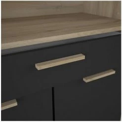 Buffet Haut 4 Portes 1 Tiroir, Décor Chêne Et Noir - L80 X H176 Cm - Dolce - Calicosy - Chene Kronberg/noir Mat -Buffet et enfilade Soldes 58066560 5