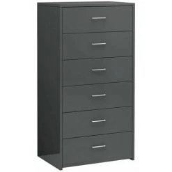 LITZEE Buffet, Bahut Et Enfilade Buffet Avec 6 Tiroirs Gris Brillant 50x34x96 Cm Agglomere -Buffet et enfilade Soldes 58111061 3