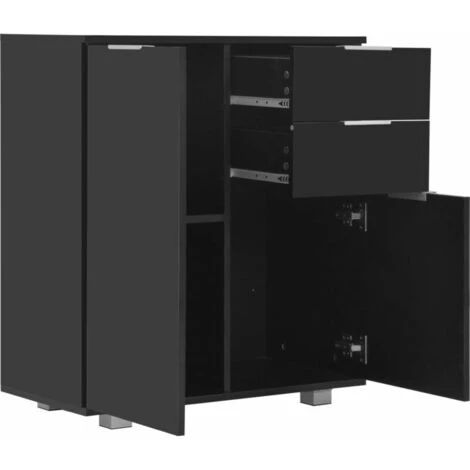 LITZEE Buffet, Bahut Et Enfilade Buffet Noir Brillant 71 X 35 X 76 Cm Agglomere 5 LITZEE Buffet, Bahut Et Enfilade Buffet Noir Brillant 71 X 35 X 76 Cm Agglomere – Image 5