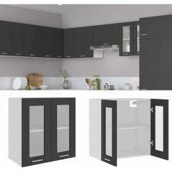 LITZEE Buffet, Bahut Et Enfilade Armoire En Verre Suspendue Gris 60x31x60 Cm Agglomere