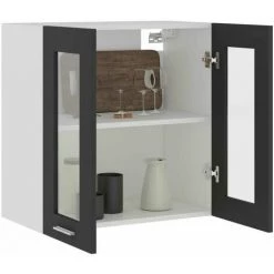 LITZEE Buffet, Bahut Et Enfilade Armoire En Verre Suspendue Gris 60x31x60 Cm Agglomere -Buffet et enfilade Soldes 58113240 4