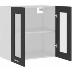 LITZEE Buffet, Bahut Et Enfilade Armoire En Verre Suspendue Gris 60x31x60 Cm Agglomere -Buffet et enfilade Soldes 58113240 5